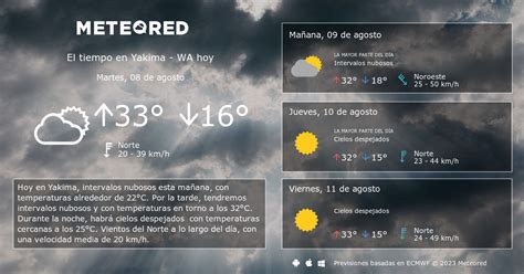 Clima en Yakima - WA. 10:00 Viernes. Intervalos nubosos 5° Sensación de 6° Noreste 2 - 11 km/h. Última hora, se acerca a México la séptima …